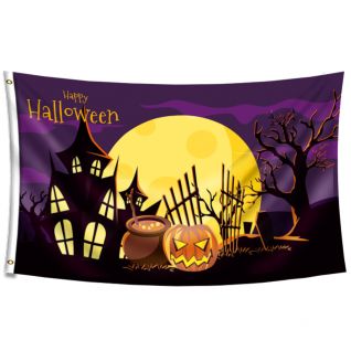 Happy Halloween Purple Scary Night Flag 